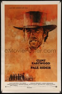 8b0172 PALE RIDER linen 1sh 1985 close-up artwork of cowboy Clint Eastwood by C. Michael Dudash!