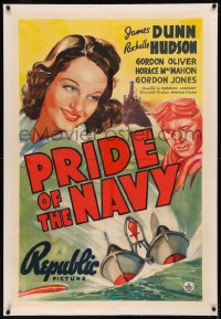 8b0180 PRIDE OF THE NAVY linen 1sh 1939 art of James Dunn, Rochelle Hudson & wild torpedo boat!
