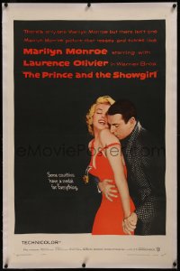 8b0181 PRINCE & THE SHOWGIRL linen 1sh 1957 Laurence Olivier nuzzles sexy Marilyn Monroe's shoulder!