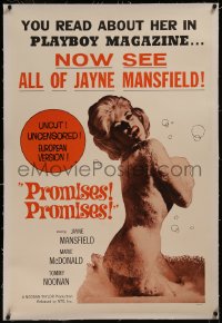 8b0182 PROMISES PROMISES linen 1sh 1963 sexy image of naked Jayne Mansfield covered only by bubbles!