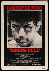 8b0185 RAGING BULL linen 1sh 1980 Hagio art of Robert De Niro, Martin Scorsese boxing classic!