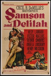 8b0203 SAMSON & DELILAH linen 1sh 1949 art of Hedy Lamarr & Victor Mature, Cecil B. DeMille!