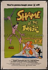 8b0207 SHAME OF THE JUNGLE linen 1sh 1978 sexy Tarzan spoof, wacky art of woman & chimp in bed!