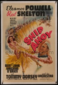 8b0209 SHIP AHOY linen style D 1sh 1942 art of sexy Eleanor Powell, sailor Red Skelton, Tommy Dorsey!