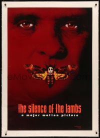 8b0210 SILENCE OF THE LAMBS linen style B teaser 1sh 1991 Anthony Hopkins with moth over mouth!