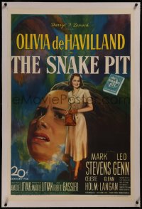 8b0214 SNAKE PIT linen 1sh 1949 artwork of confused mental patient Olivia de Havilland in asylum!