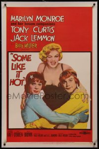 8b0217 SOME LIKE IT HOT linen 1sh 1959 sexy Marilyn Monroe with Tony Curtis & Jack Lemmon in drag!
