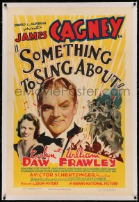 8b0218 SOMETHING TO SING ABOUT linen 1sh 1937 bandleader James Cagney makes a Hollywood movie, rare!