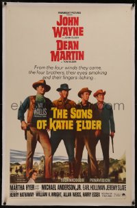 8b0219 SONS OF KATIE ELDER linen 1sh 1965 line up of John Wayne, Dean Martin & more + Martha Hyer!