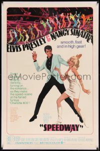 8b0221 SPEEDWAY linen 1sh 1968 art of Elvis Presley dancing with sexy Nancy Sinatra in boots!