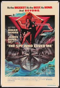 8b0222 SPY WHO LOVED ME linen 1sh 1977 art of Roger Moore as James Bond & Barbara Bach by Bob Peak!