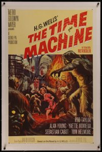 8b0244 TIME MACHINE linen 1sh 1960 H.G. Wells, George Pal, great Reynold Brown sci-fi artwork!