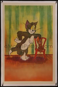 8b0245 TOM & JERRY linen 1sh 1950s great full-color image with the cat & mouse posing by chair!