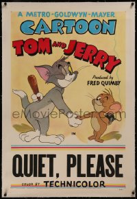 8b0246 TOM & JERRY linen 1sh 1953 great cartoon art pretending to be friends, Quiet Please!