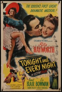 8b0249 TONIGHT & EVERY NIGHT linen style A 1sh 1944 Rita Hayworth showing her legs, Lee Bowman