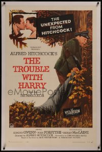 8b0255 TROUBLE WITH HARRY linen 1sh 1955 Alfred Hitchcock, Edmund Gwenn, John Forsythe & MacLaine!