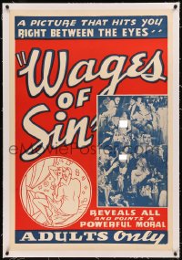 8b0263 WAGES OF SIN linen 1sh R1940s a picture that hits you between the eyes, sexy photos, rare!