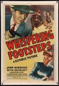 8b0267 WHISPERING FOOTSTEPS linen 1sh 1943 John Hubbard & Rita Quigley, murder mystery art!