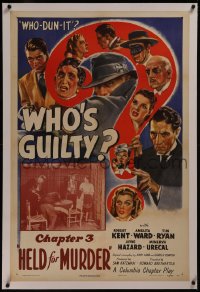8b0268 WHO'S GUILTY linen chapter 3 1sh 1945 crime montage art, Columbia who-dun-it mystery serial!