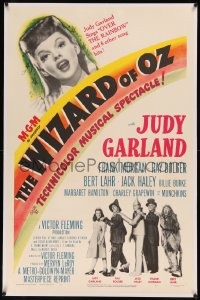 8b0269 WIZARD OF OZ linen 1sh R1949 very first re-release, close up of Judy Garland + with co-stars!
