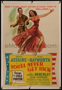 8b0274 YOU'LL NEVER GET RICH linen style C 1sh 1941 art of Fred Astaire dancing w/sexy Rita Hayworth!