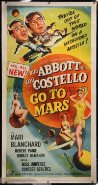 8c0016 ABBOTT & COSTELLO GO TO MARS linen 3sh 1953 art of wacky astronauts Bud & Lou in outer space!