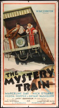 8c0024 MYSTERY TRAIN linen 3sh 1931 great art of Nick Stuart rescuing Marceline Day, ultra rare!