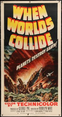 8c0029 WHEN WORLDS COLLIDE linen 3sh 1951 George Pal classic doomsday thriller, great art, very rare!