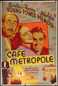 8c0013 CAFE METROPOLE linen 40x60 1937 Maturo art of Loretta Young, Tyrone Power & Adolphe Menjou!