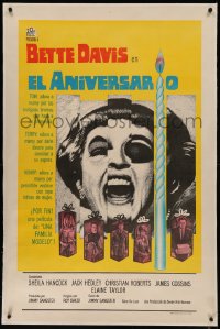 8c0250 ANNIVERSARY linen Argentinean 1967 cool different image of Bette Davis wearing eyepatch, rare!
