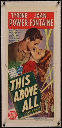 8c0202 THIS ABOVE ALL linen Aust daybill 1943 Tyrone Power about to kiss Joan Fontaine, very rare!