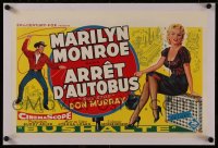 8c0229 BUS STOP linen Belgian 1957 cowboy Don Murray with lasso & full-length sexy Marilyn Monroe!