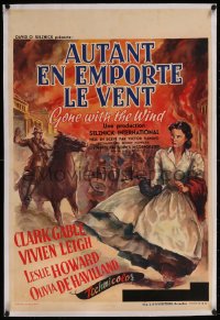 8c0230 GONE WITH THE WIND linen Belgian R1954 Demil art of Leigh as Scarlett O'Hara, large 23x33 size!