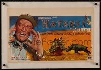 8c0232 HATARI linen Belgian 1962 Howard Hawks, great different art of John Wayne in Africa!