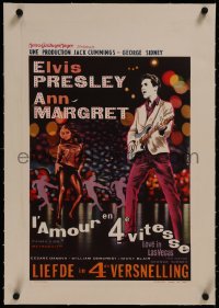 8c0234 VIVA LAS VEGAS linen Belgian 1964 different Detheux art of Elvis Presley & sexy Ann-Margret!