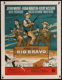 8c0191 RIO BRAVO linen Danish R1960s John Wayne, Dean Martin & Ricky Nelson with guns, Mascii art!