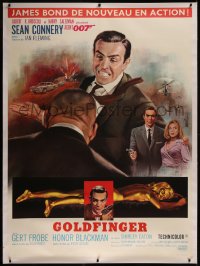 8c0088 GOLDFINGER linen French 1p 1964 art of Sean Connery as James Bond 007 by Jean Mascii, rare!
