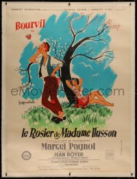 8c0101 PRIZE linen French 1p R1960s Le rosier de Madame Husson, Marcel Pagnol, Noel art, rare!