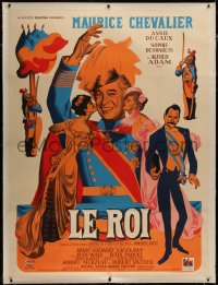 8c0104 ROYAL AFFAIR linen French 1p 1949 Rene Peron art of Maurice Chevalier & cast, ultra rare!