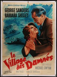 8c0112 VILLAGE OF THE DAMNED linen French 1p 1961 Roger Soubie art of Sanders & Shelley, but no kids!
