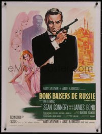 8c0241 FROM RUSSIA WITH LOVE linen French 23x31 1964 different Grinsson art of Sean Connery, rare!