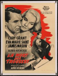 8c0245 NORTH BY NORTHWEST linen French 24x32 1959 Cary Grant, Saint, Hitchcock classic, different!