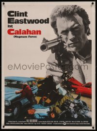 8c0217 MAGNUM FORCE linen German 1974 Clint Eastwood is Dirty Harry Callahan pointing his huge gun!