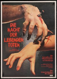 8c0218 NIGHT OF THE LIVING DEAD linen German 1971 George Romero classic, different zombie hand c/u!