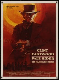 8c0219 PALE RIDER linen German 1985 great full art of cowboy Clint Eastwood by David Grove!