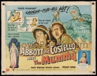 8c0173 ABBOTT & COSTELLO MEET THE MUMMY linen 1/2sh 1955 Bud & Lou back in their mummy's arms, rare!