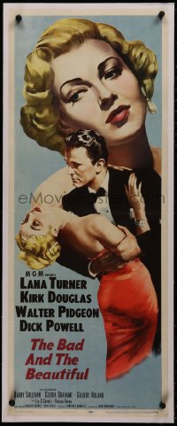 8c0167 BAD & THE BEAUTIFUL linen insert 1953 best art of Kirk Douglas in tux with sexy Lana Turner!