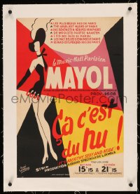 8c0129 CONCERT MAYOL linen 16x24 French stage poster 1950s sexy showgirl art by Rene Lefebvre, rare!