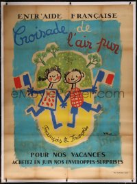 8c0037 ENTR'AIDE FRANCAISE linen 47x63 French special poster 1946 Bernard Villemot art, ultra rare!