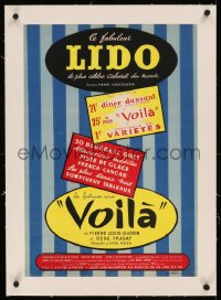 8c0130 LE LIDO linen 16x24 French stage poster 1953 for a sexy cabaret burlesque show in Paris!